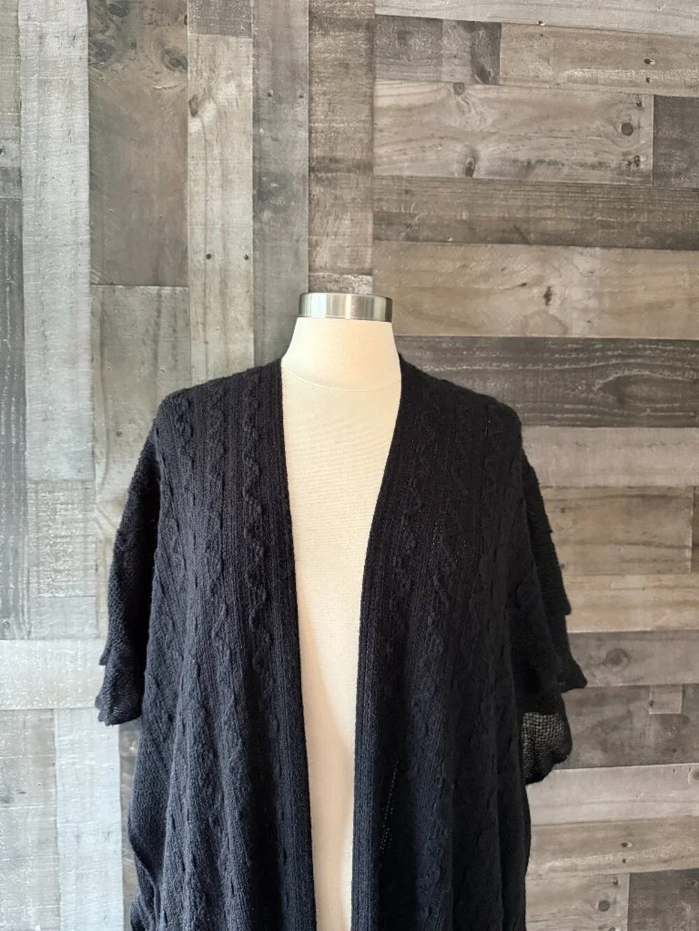 Jon & Anna black cable knit wrap lightweight fringe coastal cowgirl resortwear
